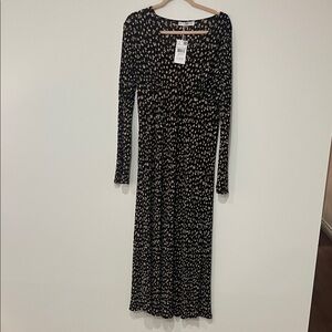 Mango Brown with Floral Print Long Sleeve Dress